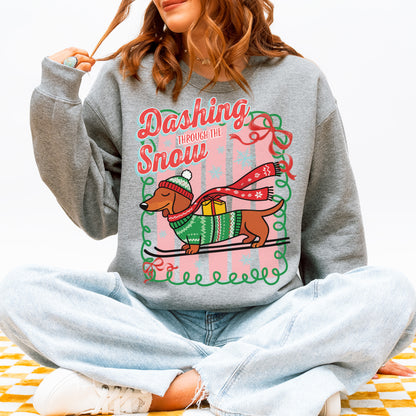 Dashing Through the Snow Dachshund Christmas Sweatshirt