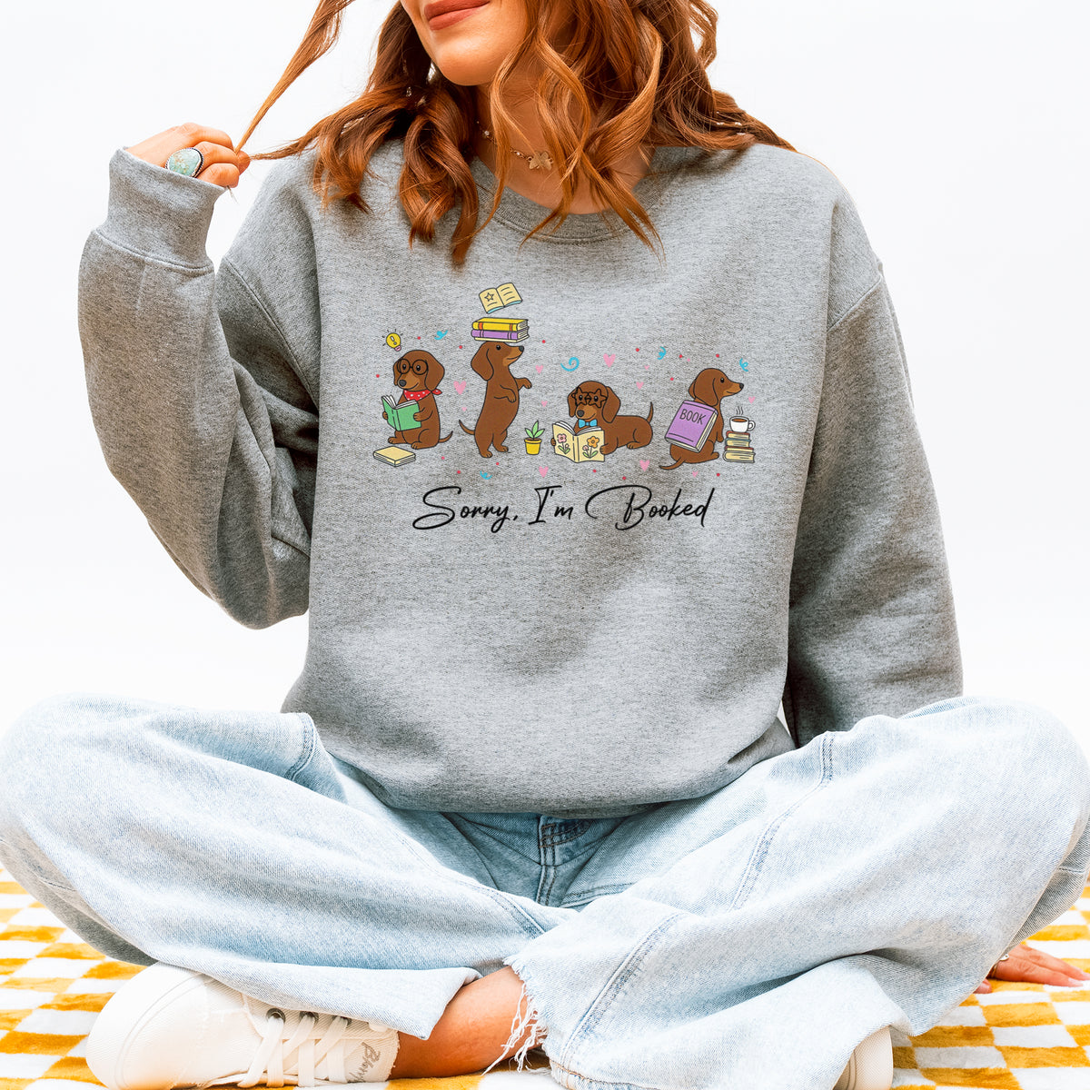 Sorry I'm Booked Dachshund Sweatshirt – Book Lover Doxie Gift