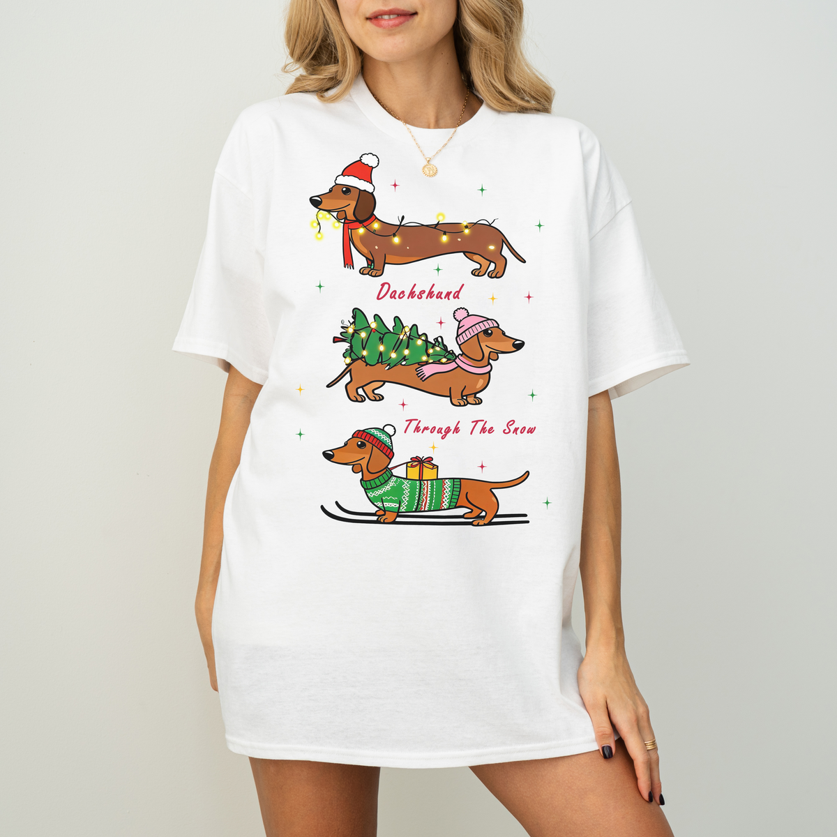 Dachshund Through the Snow Christmas Shirt – Three Dachshunds