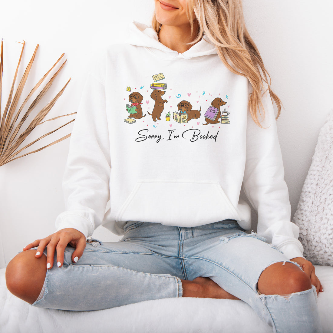 Sorry I’m Booked Dachshund Hoodie – Cute Reading Wiener Dog Hoodie for Book Lovers