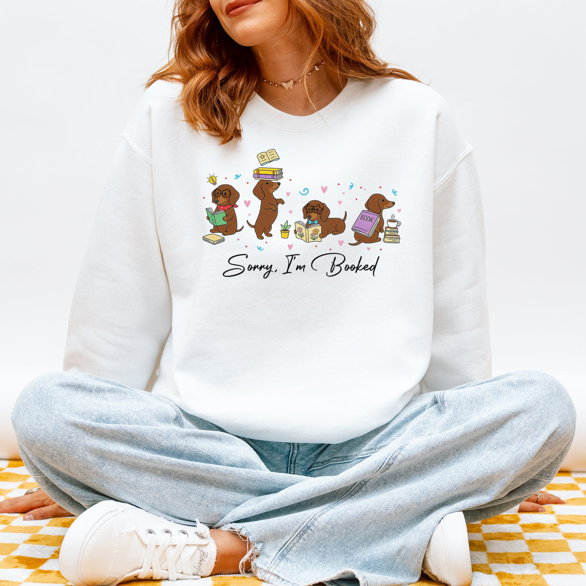 Sorry I'm Booked Dachshund Sweatshirt – Book Lover Doxie Gift